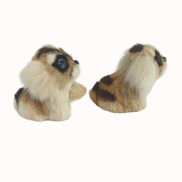 Vintage Faux Fur Raccoon Figurines With Big Blue Eyes - Set Of 2, 2 Inches Tall - Picture 2 of 4